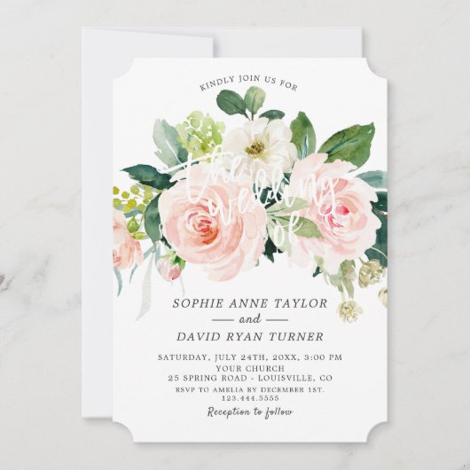 Waterverf Blush Ivoor Bloemendiepe Aqua Bruiloft Kaart (Voorkant)