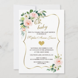 Waterverf Blush Ivory Flowers Gold Baby shower Kaart