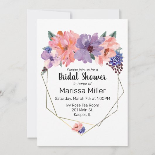 Waterverf Blush Lavender Blue Gold Lijst Kaart (Voorkant)