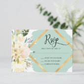 Waterverf Blush Mint Ivoor Bloemen Bruiloft RSVP (Staand voorkant)