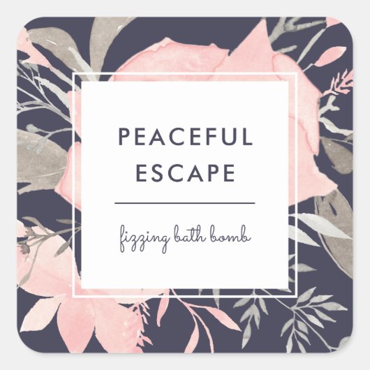 Waterverf Blush Navy Bloemen Product Business Vierkante Sticker (Voorkant)
