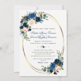 Waterverf Blush Navy Blue Floral Bloom Wedding Kaart