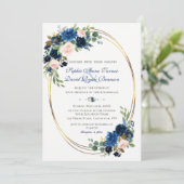Waterverf Blush Navy Blue Floral Bloom Wedding Kaart (Staand voorkant)