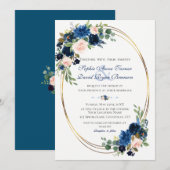 Waterverf Blush Navy Blue Floral Bloom Wedding Kaart (Voorkant / Achterkant)