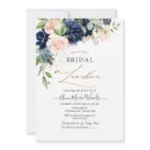Waterverf Blush Navy Blue Flowers Bridal Lunchoen