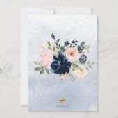 Waterverf Blush Navy Blue Flowers Bridal Lunchoen Kaart (Achterkant)