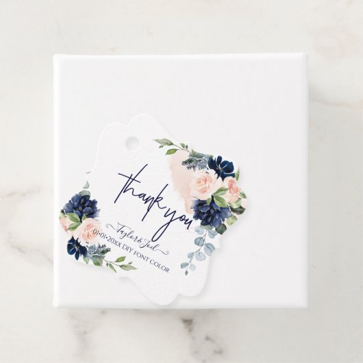 Waterverf Blush Navy Blue Rozen Dank u wel Bedankjes Labels (In situ)