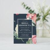 Waterverf Blush Navy Floral Vrijgezellenfeest Tea Briefkaart (Staand voorkant)