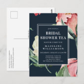 Waterverf Blush Navy Floral Vrijgezellenfeest Tea Briefkaart (Voorkant / Achterkant)