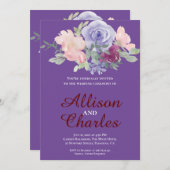 Waterverf Blush Paarse Floral Rustic Wedding Kaart (Voorkant / Achterkant)