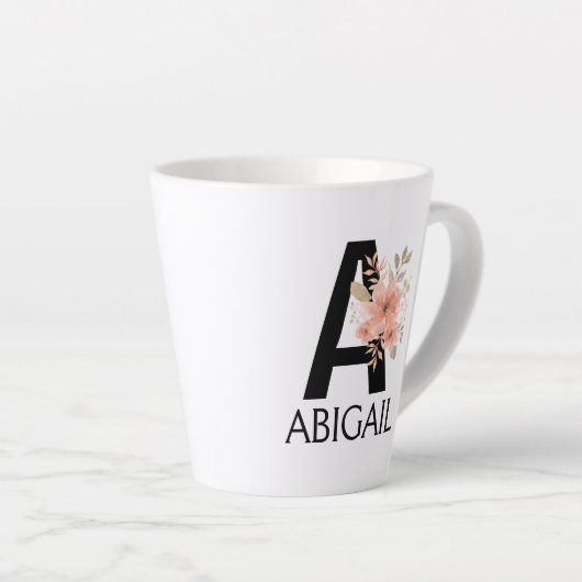 Waterverf Blush Pastel Roze Monogram met Naam Latte Mok (Rechterhoek)