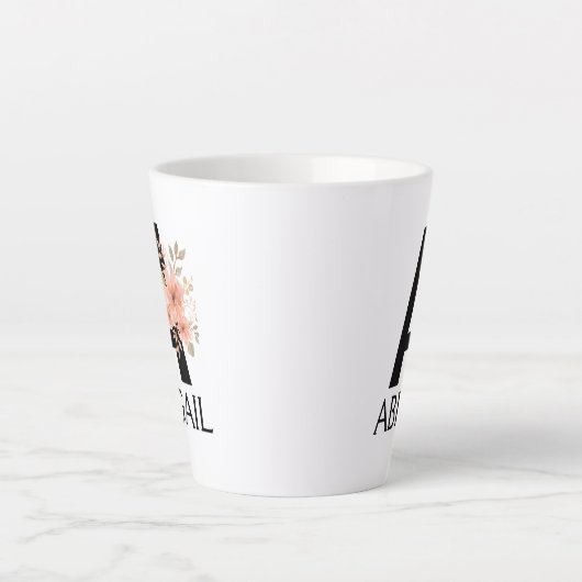 Waterverf Blush Pastel Roze Monogram met Naam Latte Mok (Voorkant)
