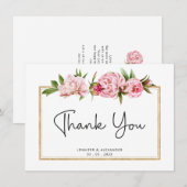 Waterverf Blush Peony Flowers Floral Bedankkaart (Voorkant / Achterkant)