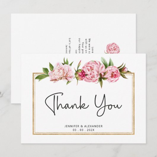Waterverf Blush Peony Flowers Floral Bedankkaart (Voorkant / Achterkant)