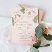 Waterverf Blush Peony Roos Flower Wedding Kaart