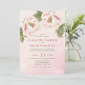 Waterverf Blush Peony Roos Flower Wedding Kaart (Staand voorkant)