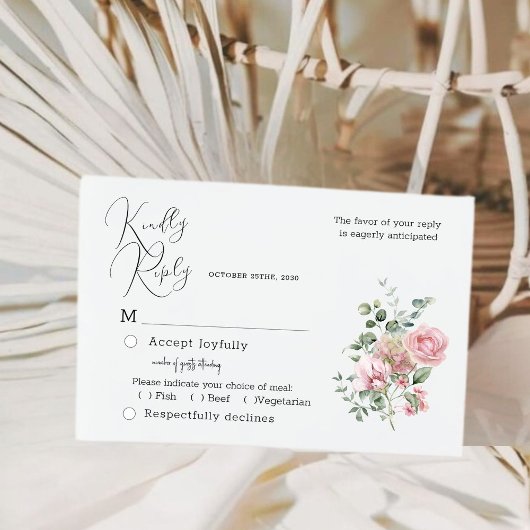 Waterverf Blush Peony Wedding RSVP Kaart
