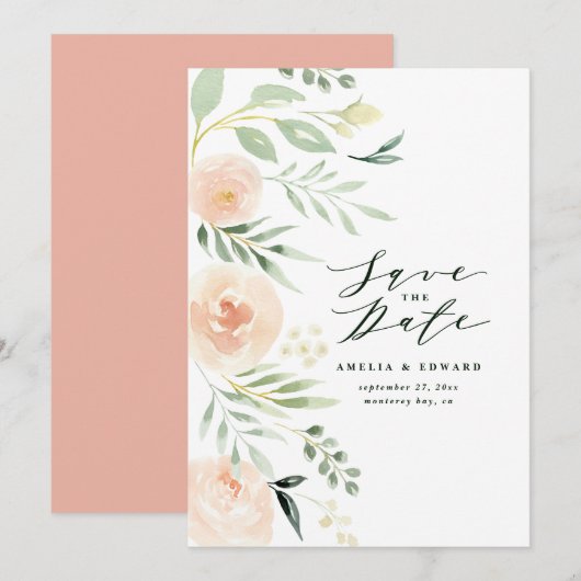 Waterverf blush perzikflesje & foliage Weddenschap (Voorkant / Achterkant)