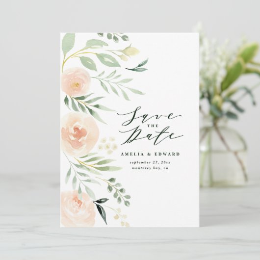 Waterverf blush perzikflesje & foliage Weddenschap (Staand voorkant)