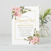 Waterverf Blush Pink and Gold Engagement Party Kaart (Staand voorkant)