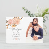 Waterverf Blush Pink and Gold Floral Wedding Bedankkaart (Staand voorkant)