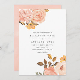 Waterverf Blush Pink and Gold Floral Wedding Kaart