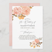 Waterverf Blush Pink and Gold Floral Wedding Programmakaart (Voorkant / Achterkant)