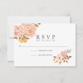 Waterverf Blush Pink and Gold Floral Wedding RSVP Kaartje