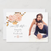 Waterverf Blush Pink and Gold Floral Wedding Save The Date (Voorkant)