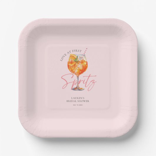 Waterverf Blush Pink Aperol Spritz-Vrijgezellenfee Papieren Bordje (Voorkant)