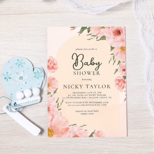 Waterverf Blush Pink Baby shower Kaart