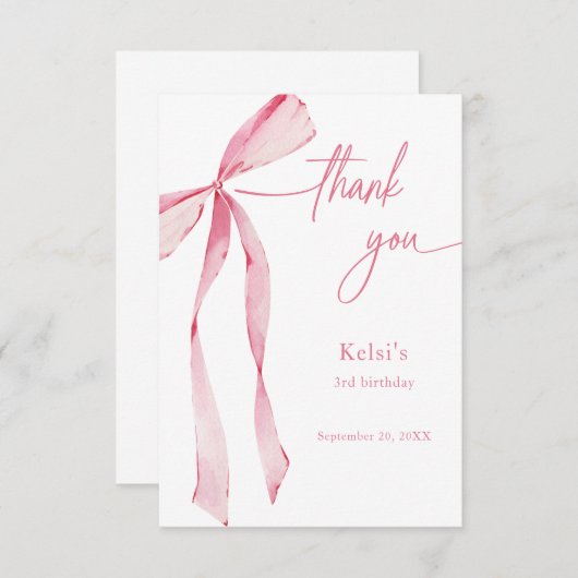 Waterverf Blush Pink Bow Bedankkaart (Voorkant / Achterkant)