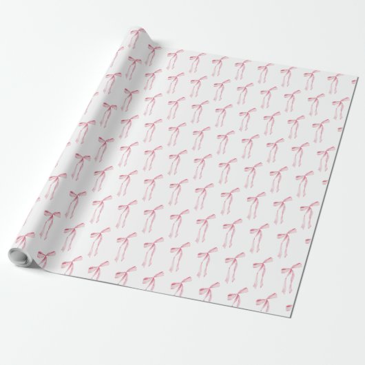 Waterverf Blush Pink Bow Cadeaupapier (Uitgerold)