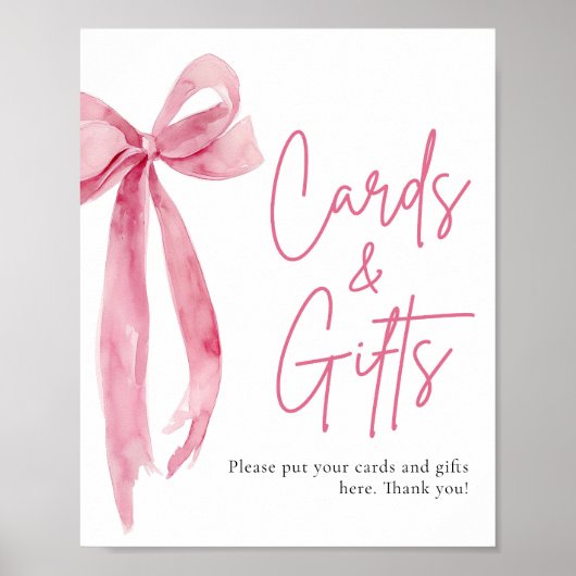 Waterverf Blush Pink Bow Kaarten en geschenken tek Poster (Voorkant)