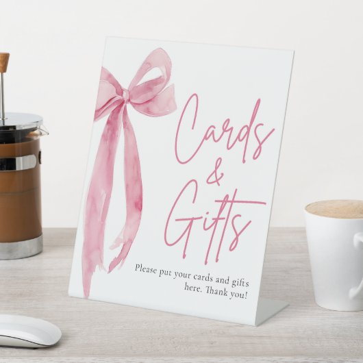 Waterverf Blush Pink Bow Kaarten en geschenken tek Reclamebord Met Voetstuk (Insitu)
