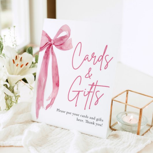 Waterverf Blush Pink Bow Kaarten en geschenken tek Reclamebord Met Voetstuk