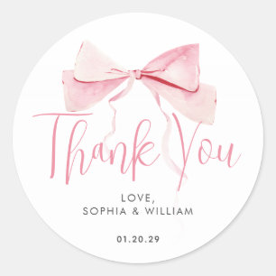 Waterverf Blush Pink Bow Ribbon Girl Baby shower Ronde Sticker