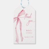 Waterverf Blush Pink Bow Verjaardag Cadeaulabel (Voorkant)