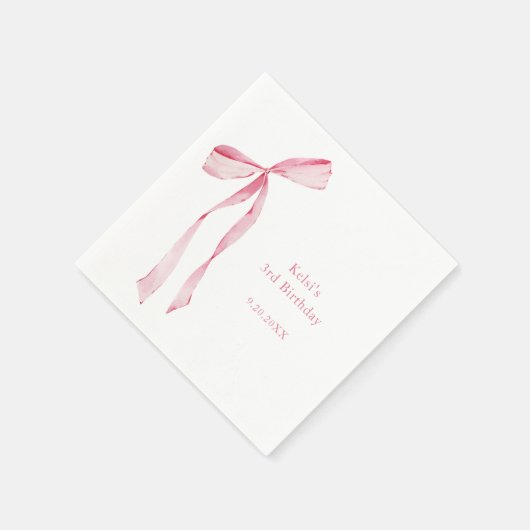 Waterverf Blush Pink Bow Verjaardag Servet (Hoek)