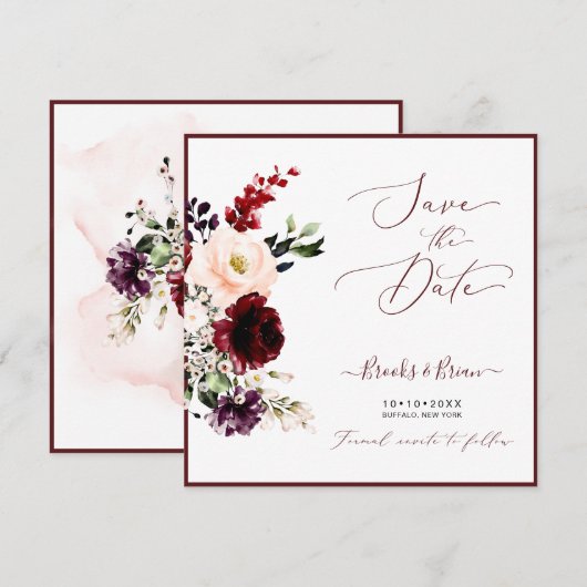 Waterverf Blush Pink Burgundy Merlot Rozen Kaart (Voorkant / Achterkant)