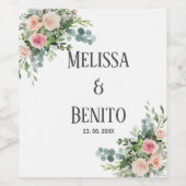 Waterverf Blush Pink Eucalyptus Greenery Wedding Wijn Etiket (Enkel label)