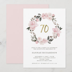 Waterverf Blush Pink Floral 70e verjaardag Kaart