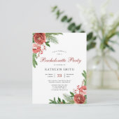 Waterverf Blush Pink Floral Bachelorette Uitnodiging Briefkaart (Staand voorkant)