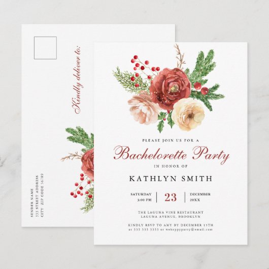 Waterverf Blush Pink Floral Bachelorette Uitnodiging Briefkaart (Voorkant / Achterkant)