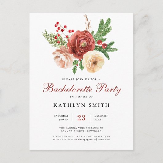 Waterverf Blush Pink Floral Bachelorette Uitnodiging Briefkaart (Voorkant)