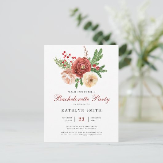 Waterverf Blush Pink Floral Bachelorette Uitnodiging Briefkaart (Staand voorkant)