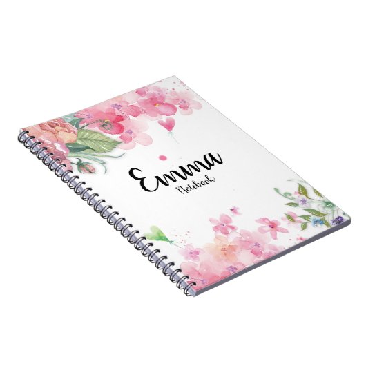  Waterverf Blush Pink Floral Boho Rozen niet Notitieboek (Rechterzijde)