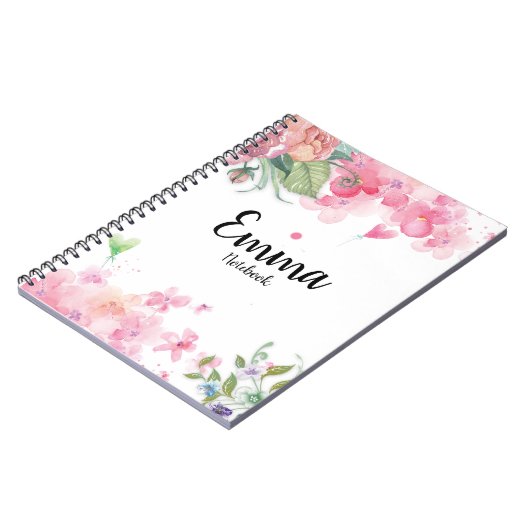  Waterverf Blush Pink Floral Boho Rozen niet Notitieboek (Linkerzijde)