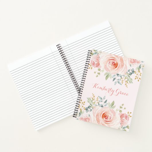  Waterverf Blush Pink Floral Boho Rozen Notitieboek (Binnen)