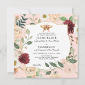 Waterverf Blush Pink Floral Coral Roos Butterfly Kaart (Voorkant)